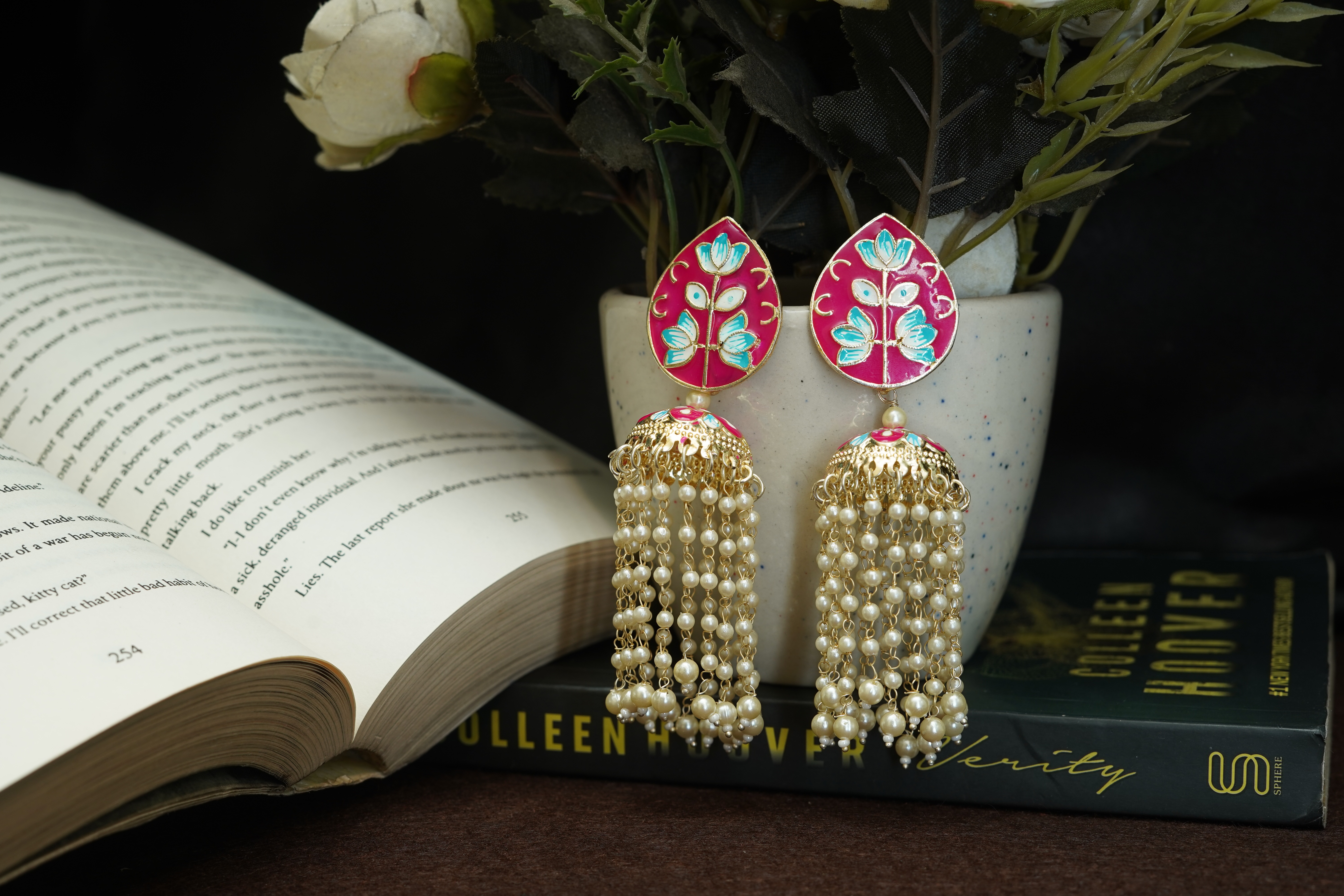 Gulbahaar Handpainted Pearl Drop Earrings - additional view